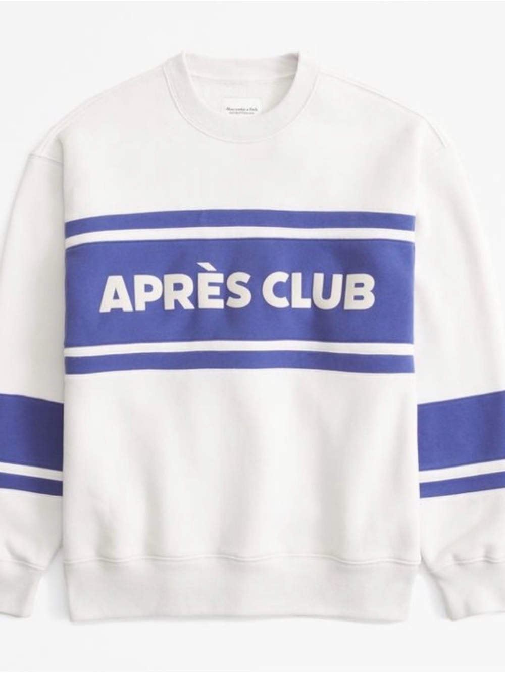 Abercrombie and Fitch Après Club White and Blue Crewneck Sweatshirt